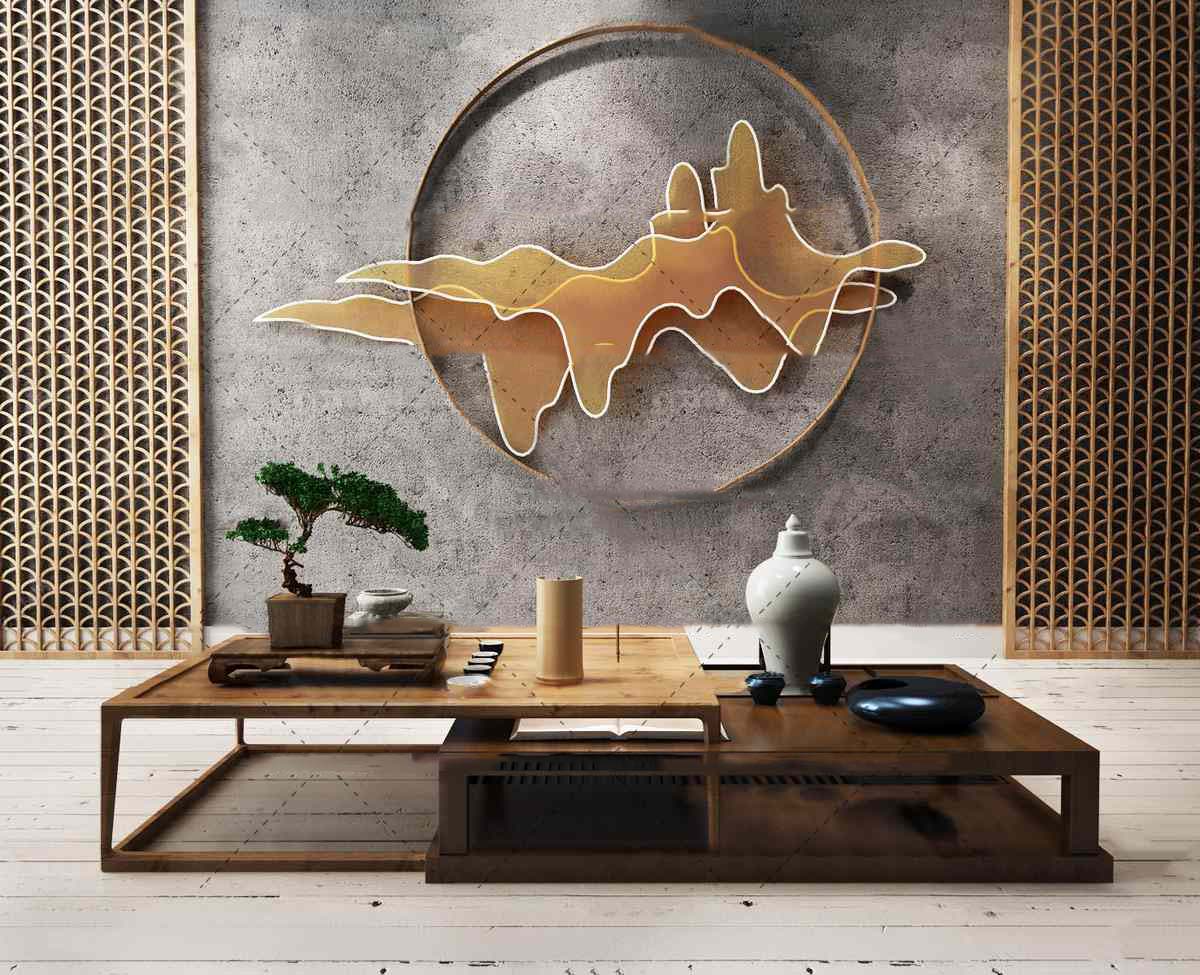 【名师联】新中式泡茶桌茶几摆件背景墙组合138331