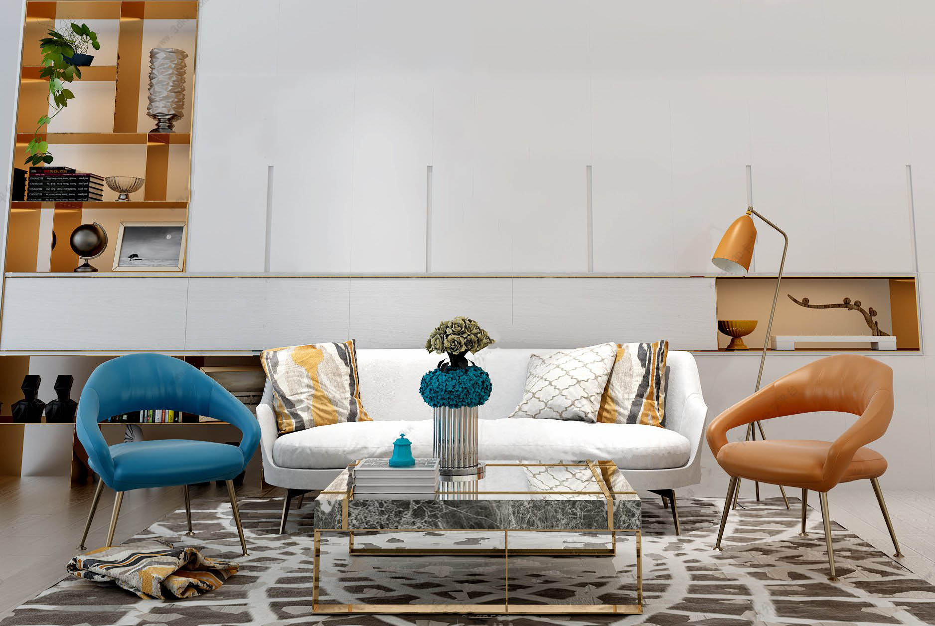 【名师联】港式跳色沙发组合玻璃茶几组合135256