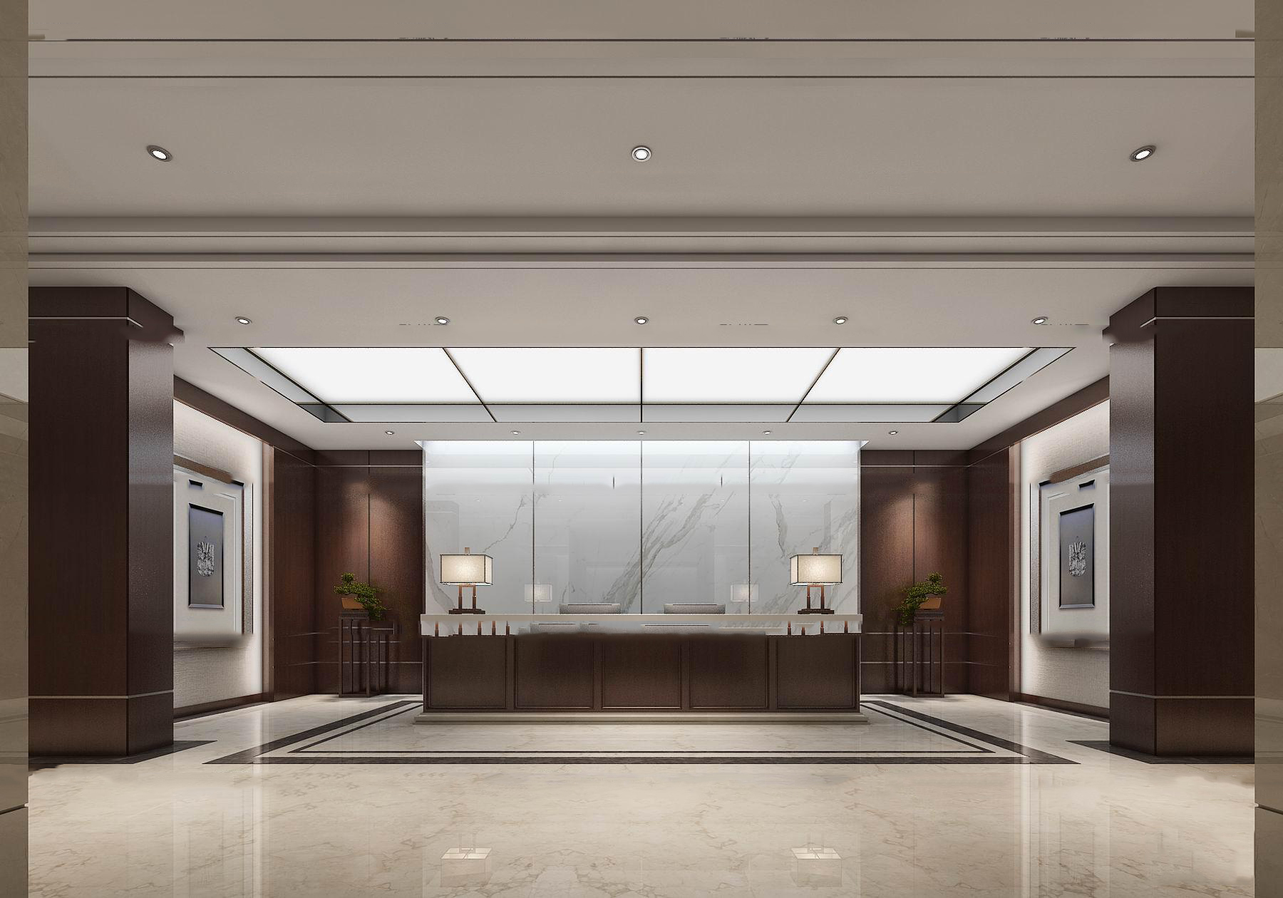 【名师联】新中式办公前台大堂138579