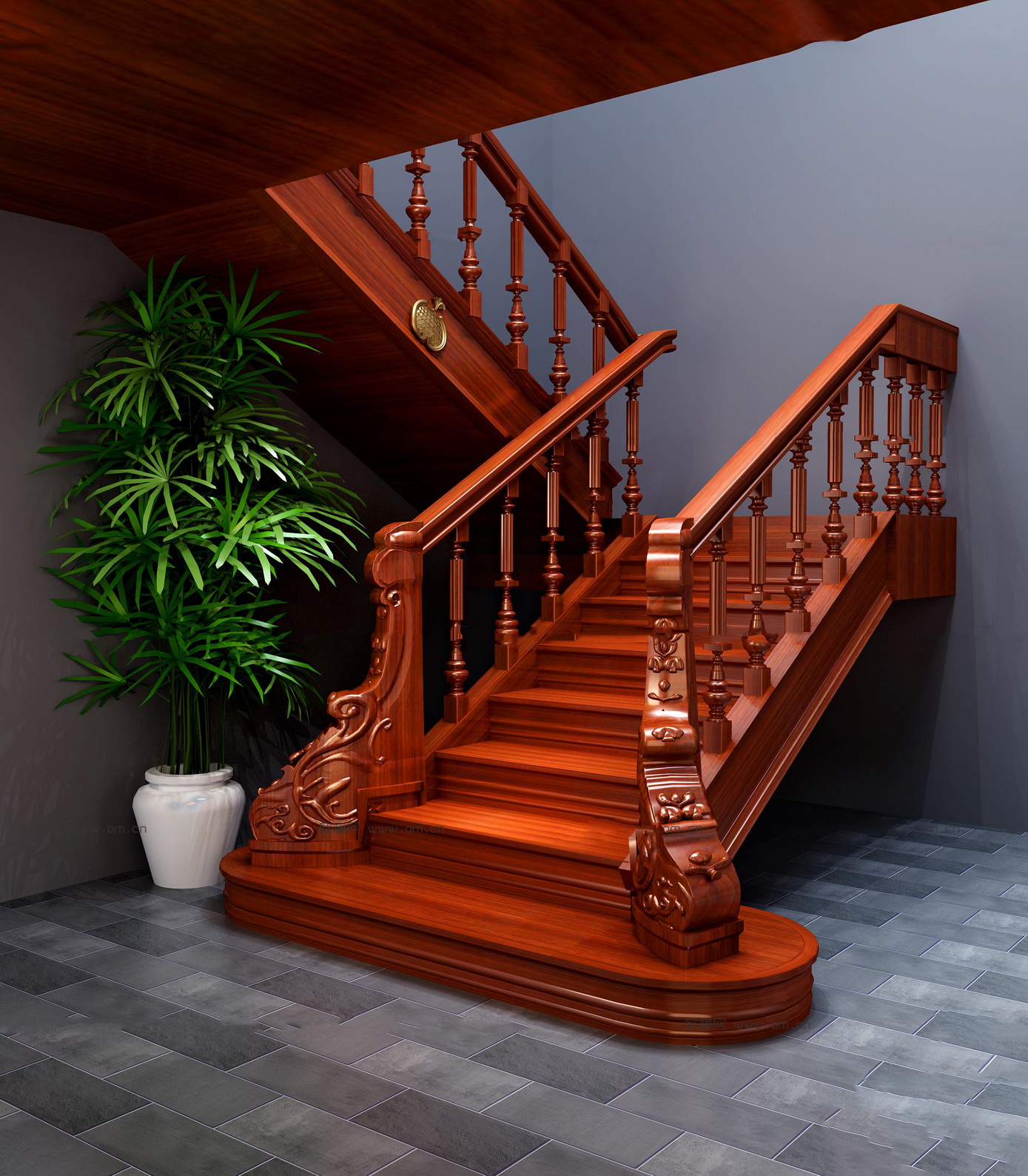 【名师联】中式红木雕花楼梯盆栽组合141460