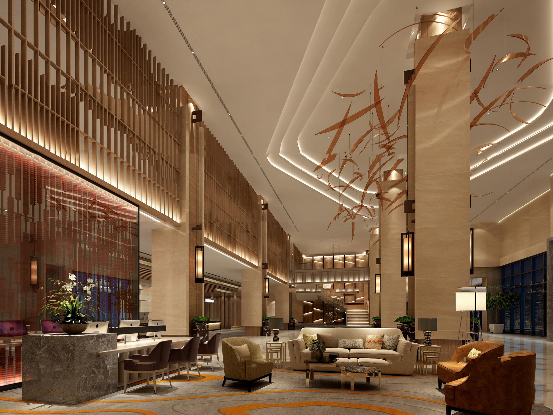 现代风格 设计氛围 低调奢华 金属元素 场景模型 酒店 & 民宿 大堂