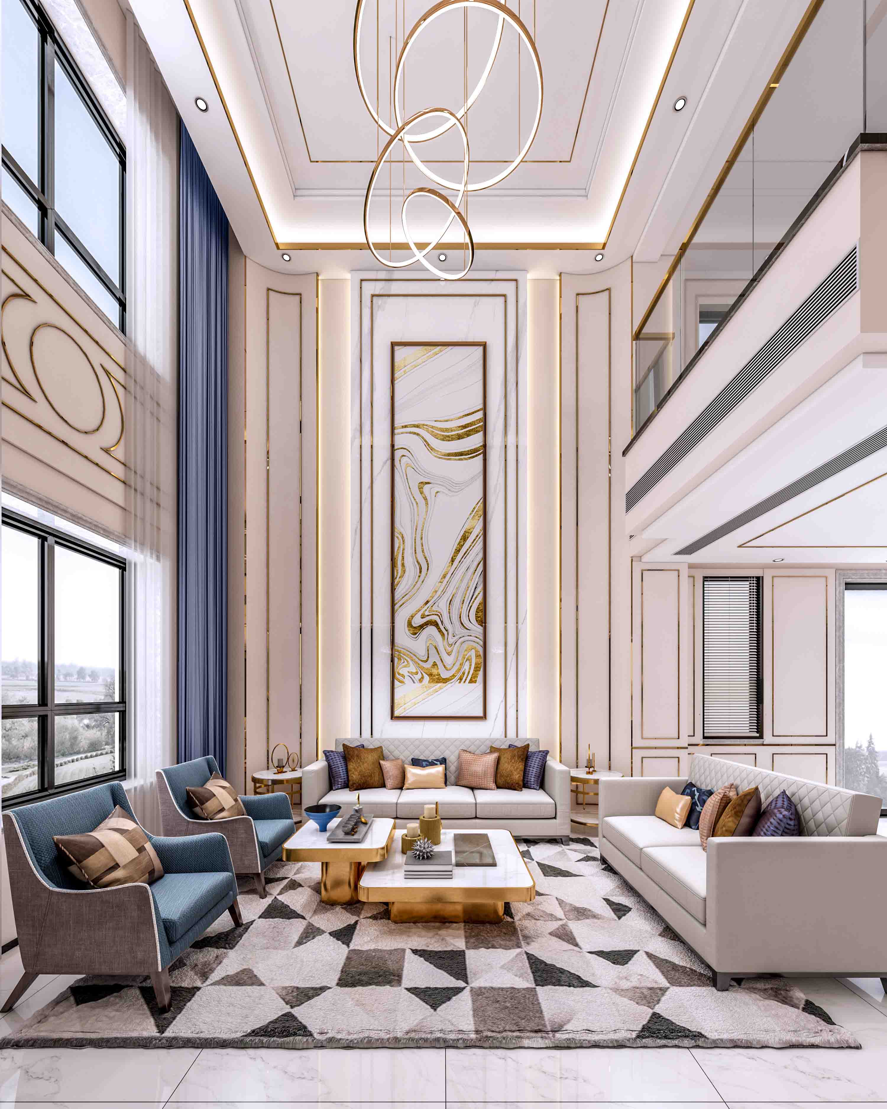 【名师联】现代港式别墅中空轻奢客厅161111