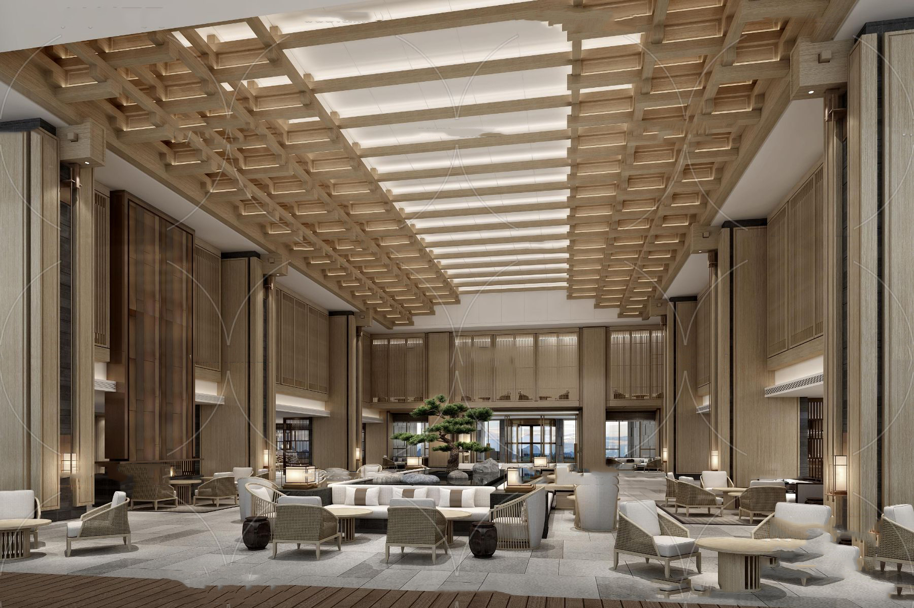 轻奢主义 清新明亮 原木风 朴素自然 场景模型 酒店 & 民宿 大堂