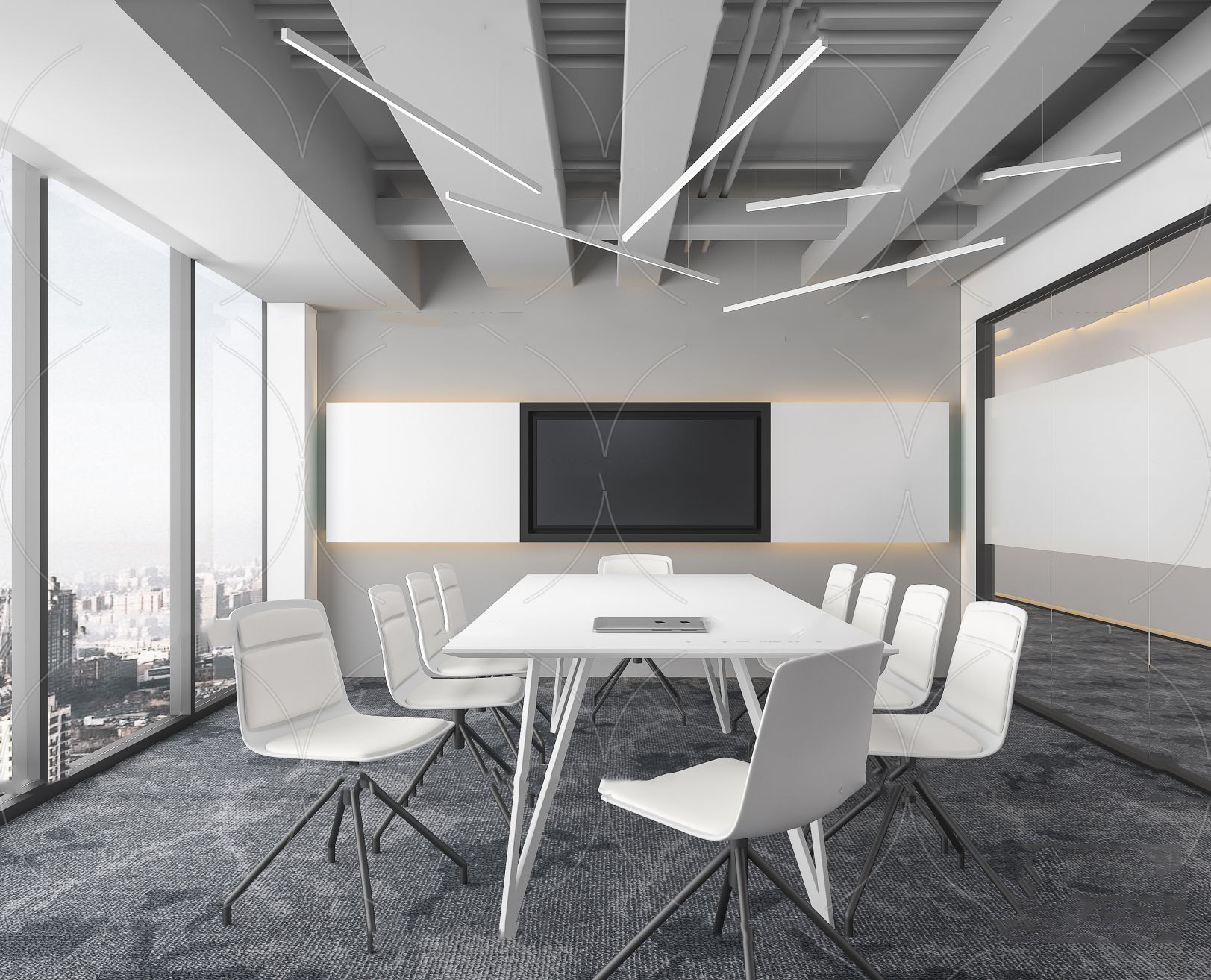 欧式风格 设计氛围 轻奢主义 黑白灰 场景模型 办公空间 会议室