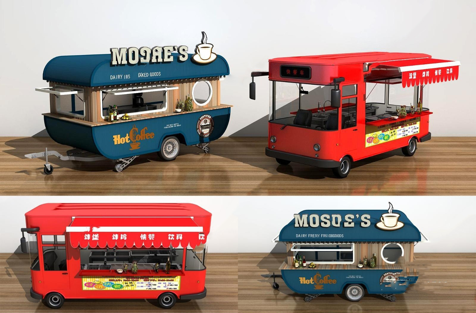 【名师联】简欧现代小吃快餐车售货摊位组合205966