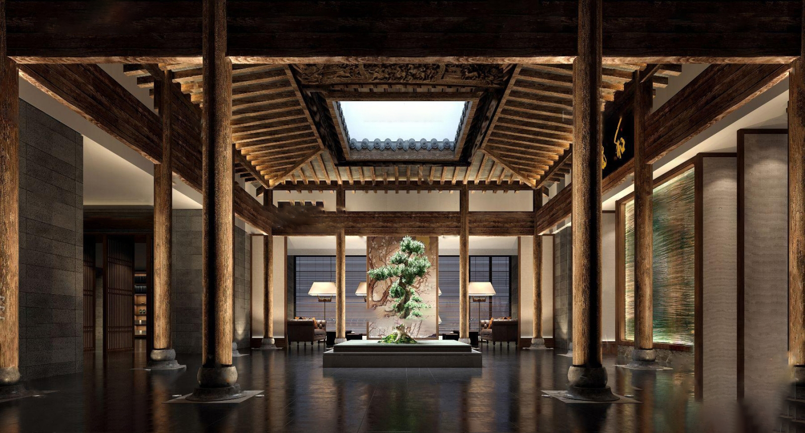 【名师联】新中式会所中庭255791【查看模型】【名师联】中式酒店大厅